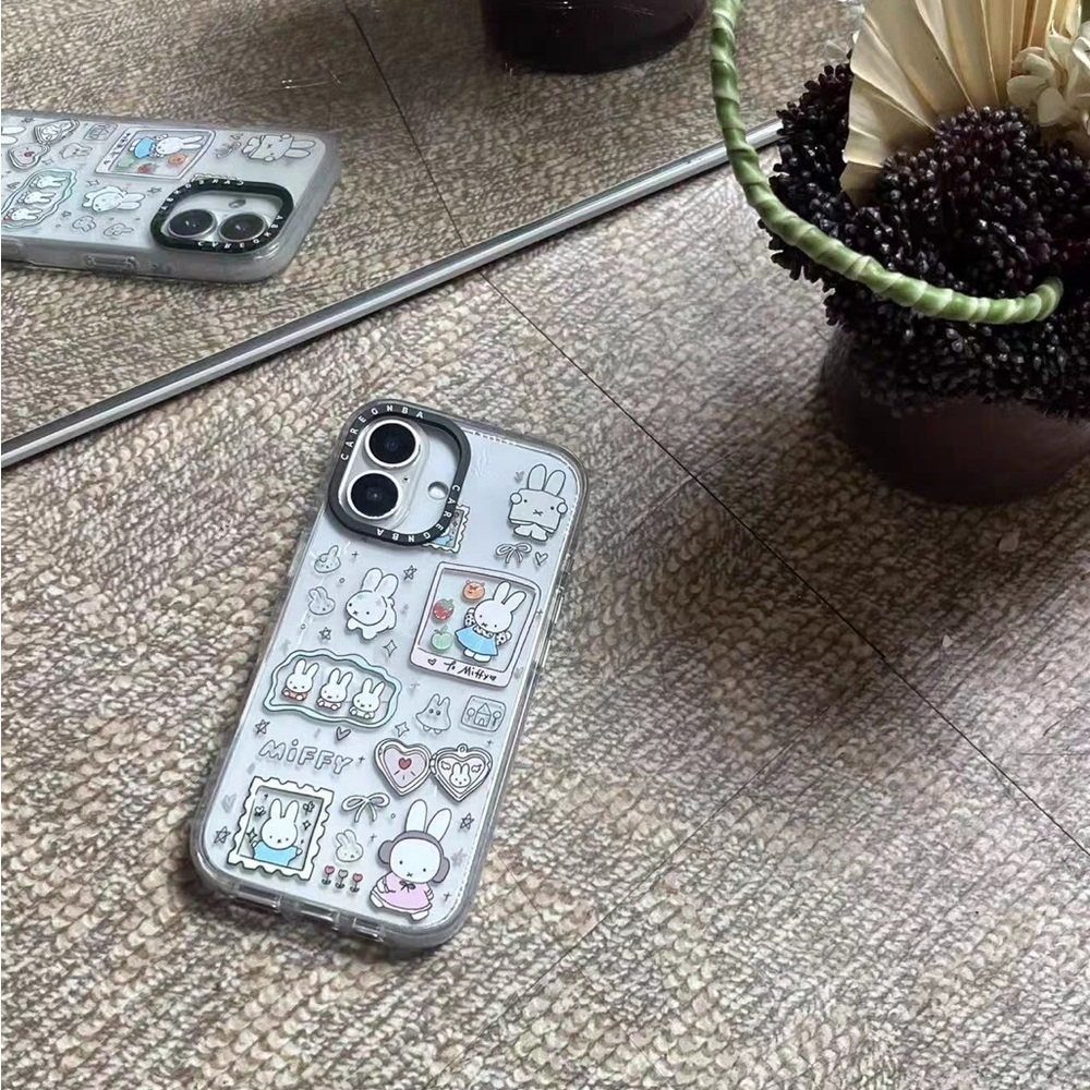 Cute Clear Bunny Sticker iPhone Case - White